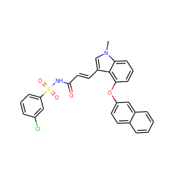 Cn1cc(/C=C/C(=O)NS(=O)(=O)c2cccc(Cl)c2)c2c(Oc3ccc4ccccc4c3)cccc21 ZINC000040951513