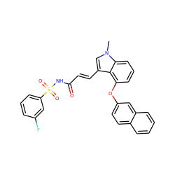 Cn1cc(/C=C/C(=O)NS(=O)(=O)c2cccc(F)c2)c2c(Oc3ccc4ccccc4c3)cccc21 ZINC000040873653