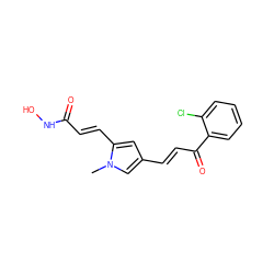 Cn1cc(/C=C/C(=O)c2ccccc2Cl)cc1/C=C/C(=O)NO ZINC000003925743