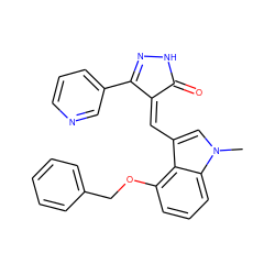 Cn1cc(/C=C2\C(=O)NN=C2c2cccnc2)c2c(OCc3ccccc3)cccc21 ZINC000073162354