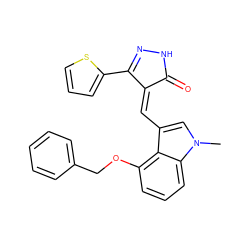 Cn1cc(/C=C2\C(=O)NN=C2c2cccs2)c2c(OCc3ccccc3)cccc21 ZINC000073160972