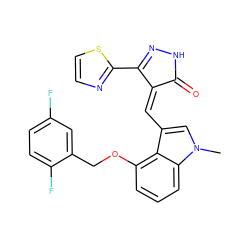 Cn1cc(/C=C2\C(=O)NN=C2c2nccs2)c2c(OCc3cc(F)ccc3F)cccc21 ZINC000073169150