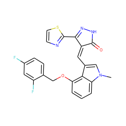 Cn1cc(/C=C2\C(=O)NN=C2c2nccs2)c2c(OCc3ccc(F)cc3F)cccc21 ZINC000073169151