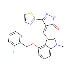 Cn1cc(/C=C2\C(=O)NN=C2c2nccs2)c2c(OCc3ccccc3F)cccc21 ZINC000073160974