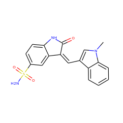 Cn1cc(/C=C2\C(=O)Nc3ccc(S(N)(=O)=O)cc32)c2ccccc21 ZINC000013538923