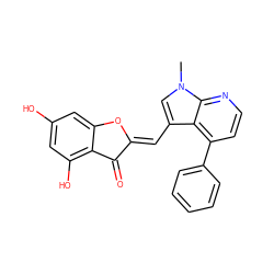 Cn1cc(/C=C2\Oc3cc(O)cc(O)c3C2=O)c2c(-c3ccccc3)ccnc21 ZINC000049087678