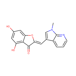 Cn1cc(/C=C2\Oc3cc(O)cc(O)c3C2=O)c2cccnc21 ZINC000049073346