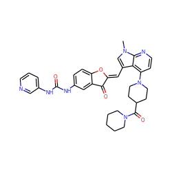 Cn1cc(/C=C2\Oc3ccc(NC(=O)Nc4cccnc4)cc3C2=O)c2c(N3CCC(C(=O)N4CCCCC4)CC3)ccnc21 ZINC000049792438