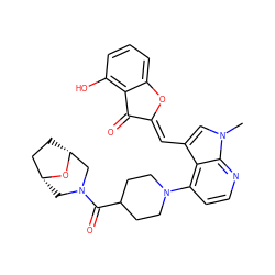 Cn1cc(/C=C2\Oc3cccc(O)c3C2=O)c2c(N3CCC(C(=O)N4C[C@@H]5CC[C@H](C4)O5)CC3)ccnc21 ZINC000049087567