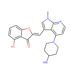 Cn1cc(/C=C2\Oc3cccc(O)c3C2=O)c2c(N3CCC(N)CC3)ccnc21 ZINC000049073406