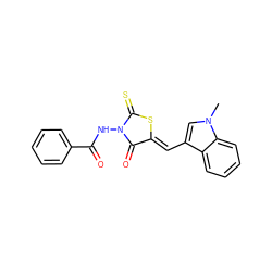 Cn1cc(/C=C2\SC(=S)N(NC(=O)c3ccccc3)C2=O)c2ccccc21 ZINC000013496541