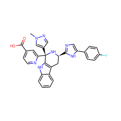 Cn1cc([C@@]2(c3cc(C(=O)O)ccn3)N[C@@H](c3ncc(-c4ccc(F)cc4)[nH]3)Cc3c2[nH]c2ccccc32)cn1 ZINC000219120780