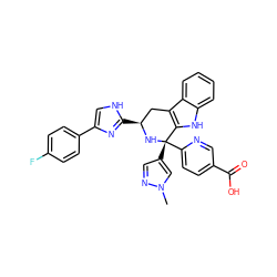 Cn1cc([C@@]2(c3ccc(C(=O)O)cn3)N[C@@H](c3nc(-c4ccc(F)cc4)c[nH]3)Cc3c2[nH]c2ccccc32)cn1 ZINC000299832942