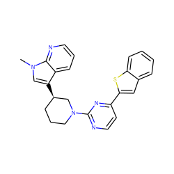 Cn1cc([C@@H]2CCCN(c3nccc(-c4cc5ccccc5s4)n3)C2)c2cccnc21 ZINC000071329231