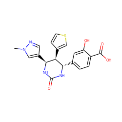 Cn1cc([C@@H]2NC(=O)N[C@@H](c3ccc(C(=O)O)c(O)c3)[C@@H]2c2ccsc2)cn1 ZINC000169688233