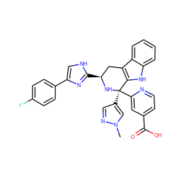 Cn1cc([C@]2(c3cc(C(=O)O)ccn3)N[C@@H](c3nc(-c4ccc(F)cc4)c[nH]3)Cc3c2[nH]c2ccccc32)cn1 ZINC000299832855