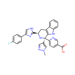 Cn1cc([C@]2(c3ccc(C(=O)O)cn3)N[C@@H](c3nc(-c4ccc(F)cc4)c[nH]3)Cc3c2[nH]c2ccccc32)cn1 ZINC000299832937