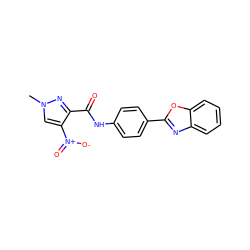 Cn1cc([N+](=O)[O-])c(C(=O)Nc2ccc(-c3nc4ccccc4o3)cc2)n1 ZINC000000911917