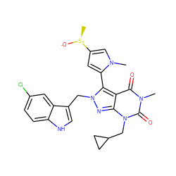 Cn1cc([S@+](C)[O-])cc1-c1c2c(=O)n(C)c(=O)n(CC3CC3)c2nn1Cc1c[nH]c2ccc(Cl)cc12 ZINC000150520460