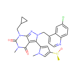 Cn1cc([S@+](C)[O-])cc1-c1c2c(=O)n(C)c(=O)n(CC3CC3)c2nn1Cc1ccnc2ccc(Cl)cc12 ZINC000053281609