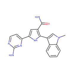 Cn1cc(-c2[nH]c(-c3ccnc(N)n3)cc2C(N)=O)c2ccccc21 ZINC000064528050