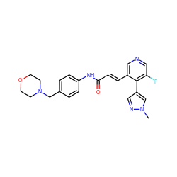 Cn1cc(-c2c(F)cncc2/C=C/C(=O)Nc2ccc(CN3CCOCC3)cc2)cn1 ZINC001772647297