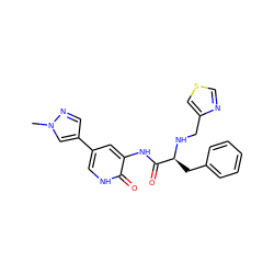 Cn1cc(-c2c[nH]c(=O)c(NC(=O)[C@H](Cc3ccccc3)NCc3cscn3)c2)cn1 ZINC000084713823