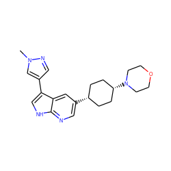 Cn1cc(-c2c[nH]c3ncc([C@H]4CC[C@@H](N5CCOCC5)CC4)cc23)cn1 ZINC000148320524