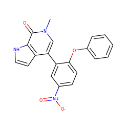 Cn1cc(-c2cc([N+](=O)[O-])ccc2Oc2ccccc2)c2cc[nH]c2c1=O ZINC000146309728