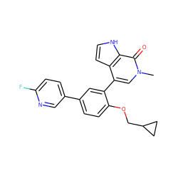 Cn1cc(-c2cc(-c3ccc(F)nc3)ccc2OCC2CC2)c2cc[nH]c2c1=O ZINC000146356787