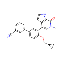 Cn1cc(-c2cc(-c3cccc(C#N)c3)ccc2OCC2CC2)c2cc[nH]c2c1=O ZINC000146717071