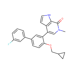 Cn1cc(-c2cc(-c3cccc(F)c3)ccc2OCC2CC2)c2cc[nH]c2c1=O ZINC000146453126