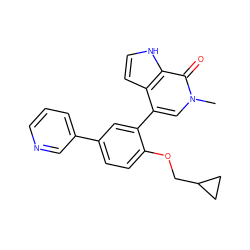 Cn1cc(-c2cc(-c3cccnc3)ccc2OCC2CC2)c2cc[nH]c2c1=O ZINC000146406547