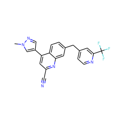 Cn1cc(-c2cc(C#N)nc3cc(Cc4ccnc(C(F)(F)F)c4)ccc23)cn1 ZINC000221610924