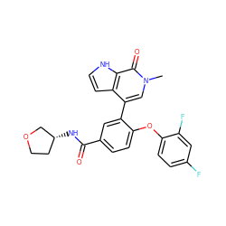 Cn1cc(-c2cc(C(=O)N[C@@H]3CCOC3)ccc2Oc2ccc(F)cc2F)c2cc[nH]c2c1=O ZINC000146689903