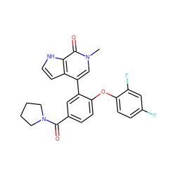 Cn1cc(-c2cc(C(=O)N3CCCC3)ccc2Oc2ccc(F)cc2F)c2cc[nH]c2c1=O ZINC000146322783