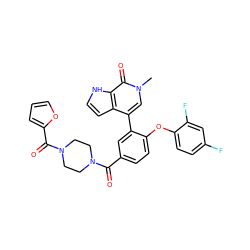 Cn1cc(-c2cc(C(=O)N3CCN(C(=O)c4ccco4)CC3)ccc2Oc2ccc(F)cc2F)c2cc[nH]c2c1=O ZINC000146398301