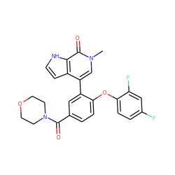 Cn1cc(-c2cc(C(=O)N3CCOCC3)ccc2Oc2ccc(F)cc2F)c2cc[nH]c2c1=O ZINC000146355487