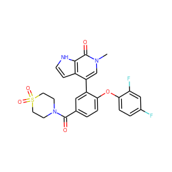 Cn1cc(-c2cc(C(=O)N3CCS(=O)(=O)CC3)ccc2Oc2ccc(F)cc2F)c2cc[nH]c2c1=O ZINC000146415596