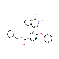 Cn1cc(-c2cc(C(=O)NC[C@@H]3CCCO3)ccc2Oc2ccccc2)c2cc[nH]c2c1=O ZINC000146686015