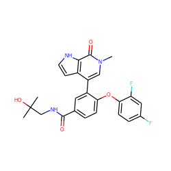 Cn1cc(-c2cc(C(=O)NCC(C)(C)O)ccc2Oc2ccc(F)cc2F)c2cc[nH]c2c1=O ZINC000146720415