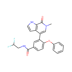 Cn1cc(-c2cc(C(=O)NCC(F)F)ccc2Oc2ccccc2)c2cc[nH]c2c1=O ZINC000146763282