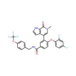 Cn1cc(-c2cc(C(=O)NCc3ccc(OC(F)(F)F)cc3)ccc2Oc2ccc(F)cc2F)c2cc[nH]c2c1=O ZINC000146781420