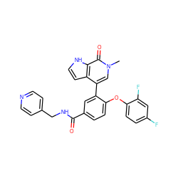 Cn1cc(-c2cc(C(=O)NCc3ccncc3)ccc2Oc2ccc(F)cc2F)c2cc[nH]c2c1=O ZINC000146784043