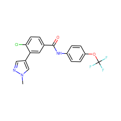 Cn1cc(-c2cc(C(=O)Nc3ccc(OC(F)(F)F)cc3)ccc2Cl)cn1 ZINC000205954632