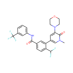 Cn1cc(-c2cc(C(=O)Nc3cccc(C(F)(F)F)c3)ccc2C(F)F)cc(N2CCOCC2)c1=O ZINC000225992873