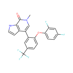 Cn1cc(-c2cc(C(F)(F)F)ccc2Oc2ccc(F)cc2F)c2cc[nH]c2c1=O ZINC000146402259