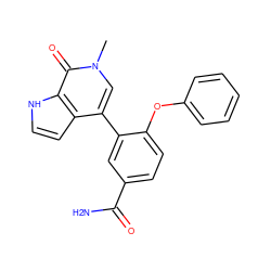 Cn1cc(-c2cc(C(N)=O)ccc2Oc2ccccc2)c2cc[nH]c2c1=O ZINC000146699029