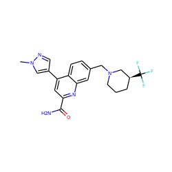 Cn1cc(-c2cc(C(N)=O)nc3cc(CN4CCC[C@H](C(F)(F)F)C4)ccc23)cn1 ZINC000221608849