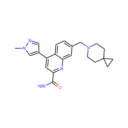 Cn1cc(-c2cc(C(N)=O)nc3cc(CN4CCC5(CC4)CC5)ccc23)cn1 ZINC000221610604